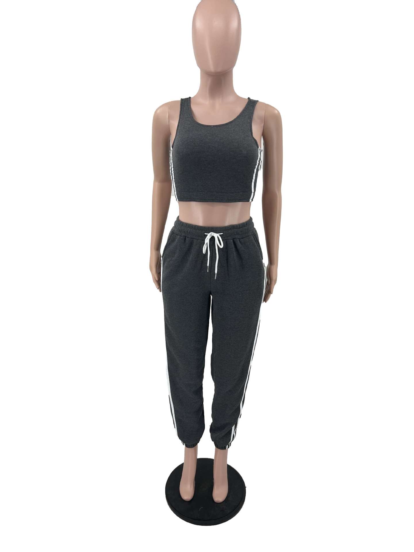 Striped Trim Tank Hooded Pants 3 Piece Sets image 7