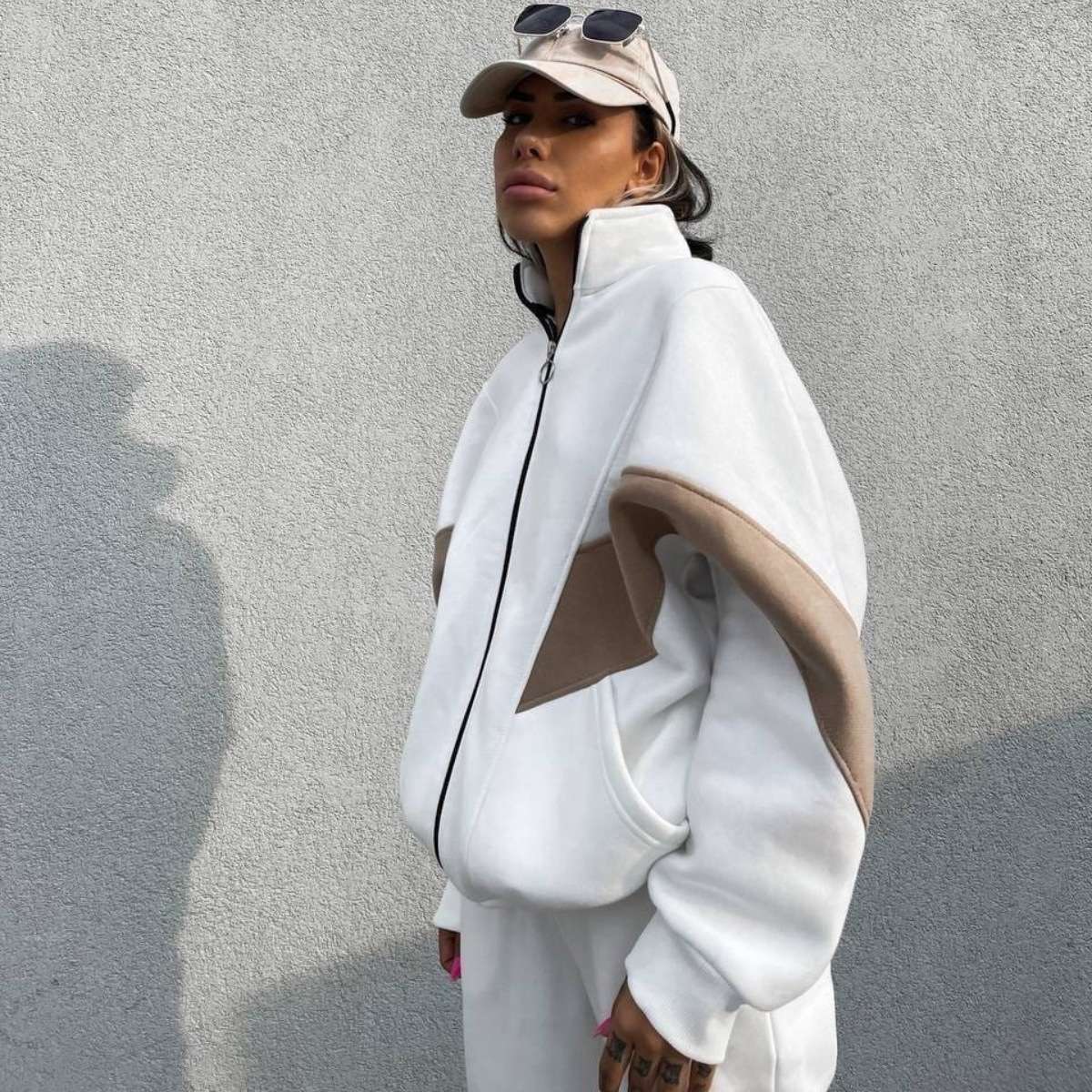 Mock Collar Loose-Fit Tracksuit - XL, White image