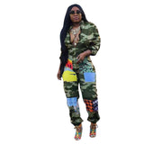 Printed Front Zipper Patchwork Jumpsuit image 0