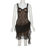 Lace ruffle ruched hollow out cut out mini dress image 2