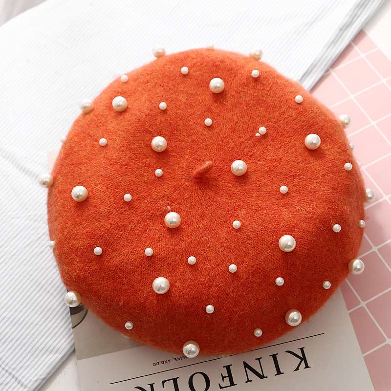 Embellishment Beaded Studs Crochet Cashmere Beret Cap image 2