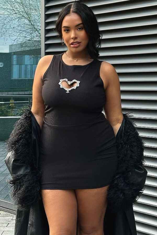 Sexy Sleeveless Rhinestone Heart Front Mini Dress image 0