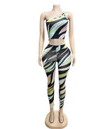 One-Shoulder Abstract Print Crop Top & Leggings Set image 5