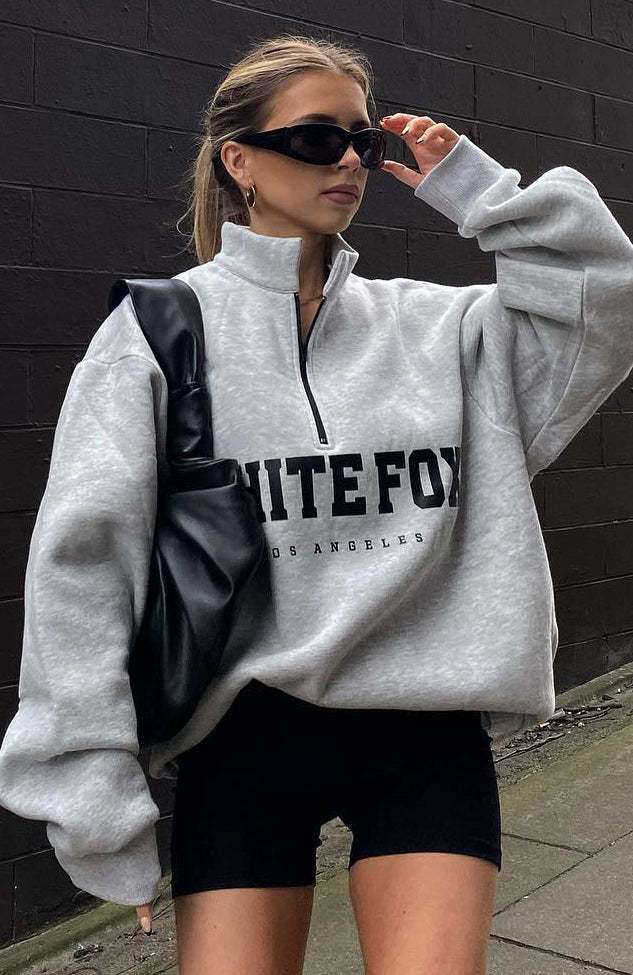 Zip Front Sweater - XL, Light Grey image