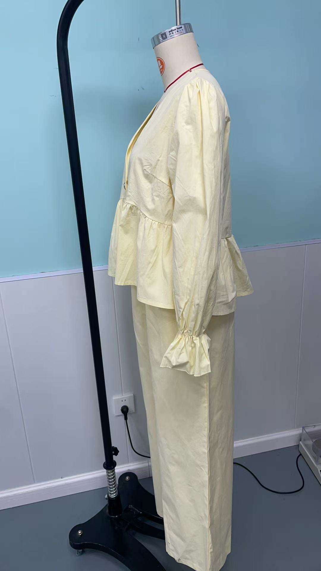 V-Neck Blouse with Flared Sleeves & Pants Set image 4