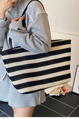 Striped Woven Tote Bag image 0