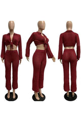 Sexy Knit Long Sleeve Top Two Piece Flared Pants Set image 7