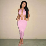 Cut-Out Halter Neck Bodycon Midi Dress - M, Pink image