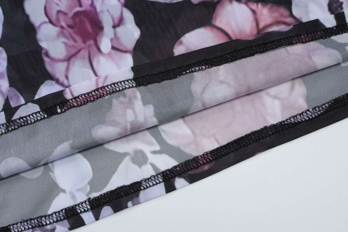 Floral Mesh Two-Piece Set - L, Black image