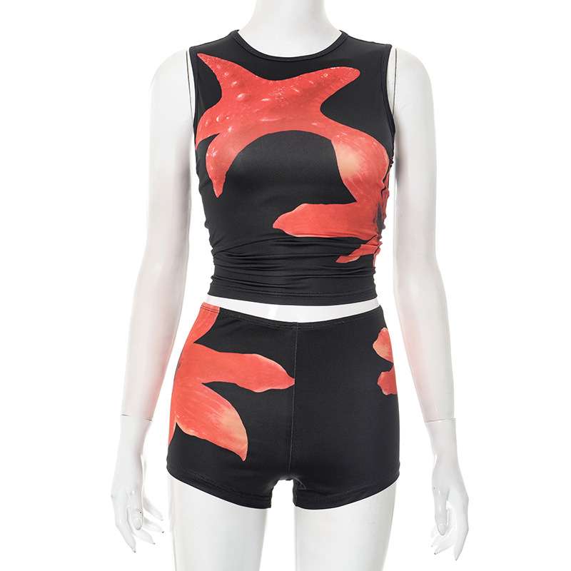 Abstract Print Sleeveless Crop Top and Shorts Set image 4
