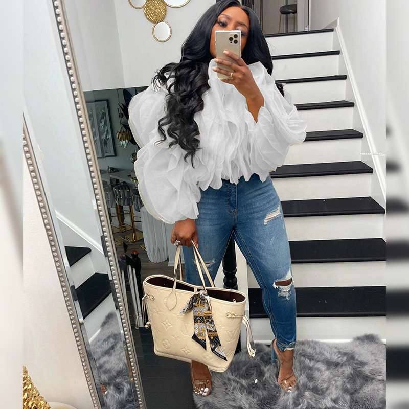 Cloud Nine Ruffle Blouse - L, Off-White image