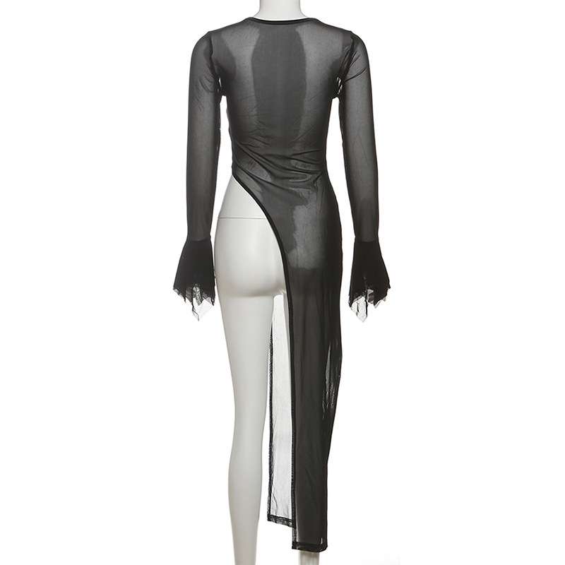 Sheer Mesh Long-Sleeve Top with Flared Cuffs image 5