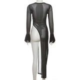 Sheer Mesh Long-Sleeve Top with Flared Cuffs image 5