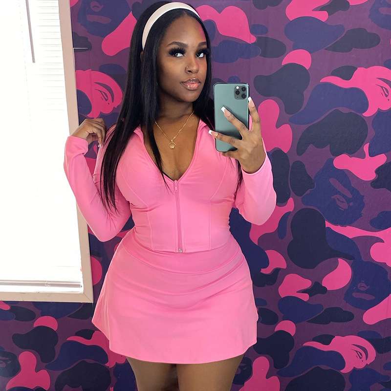 Zip-Up Top with Flared Skirt - M, Pink image