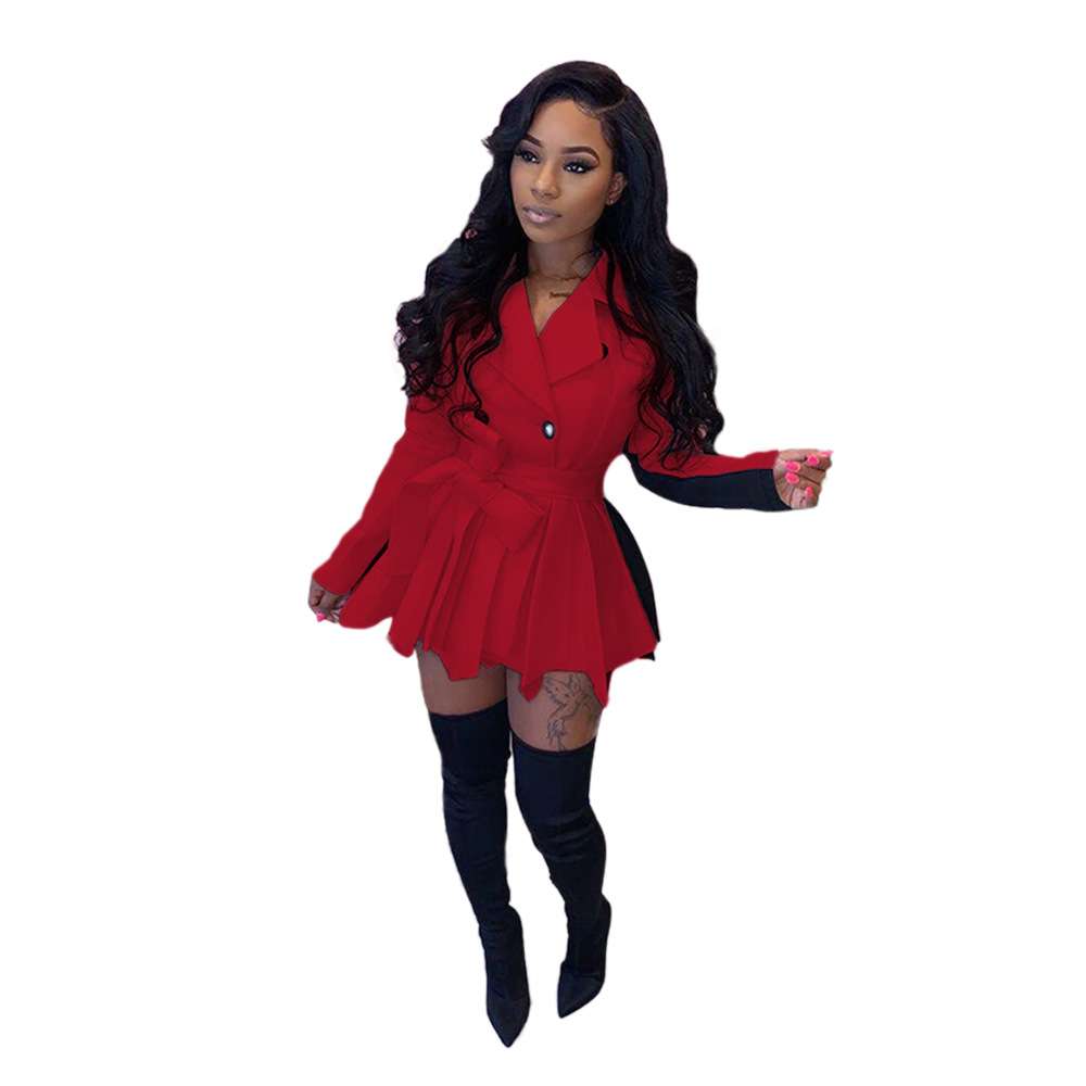 Belted Blazer Mini Dress - XL, Red image