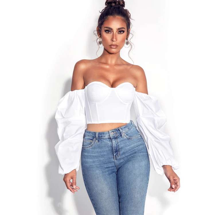 Off-Shoulder Puff Sleeve Crop Top image 3