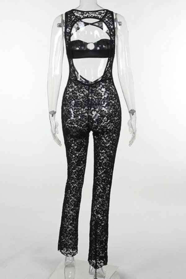 Sexy Floral Lace Cut-Out Open Back Sleeveless Jumpsuit image 5