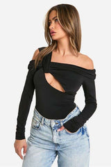 Cold-shoulder Cut-out Detail Top - S, Black image