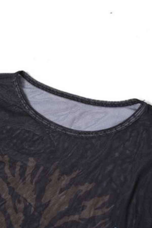 Sexy 3D Print See-Through Mesh Long Sleeve Maxi Dress image 6