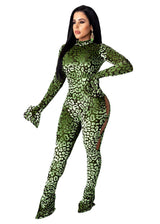 Fashion Printed Long-Sleeved Jumpsuit - L, Multi Green image