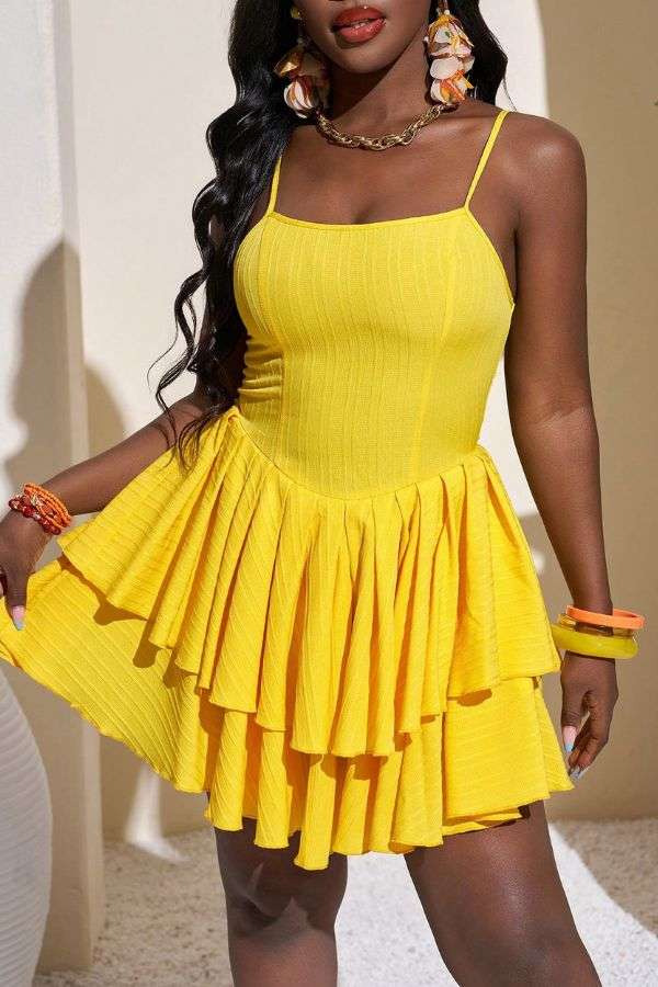 Bright Strappy Ruffled Dress image 1