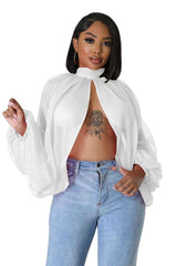 Fashion Tunic Split Long-Sleeve Tops - S, White image