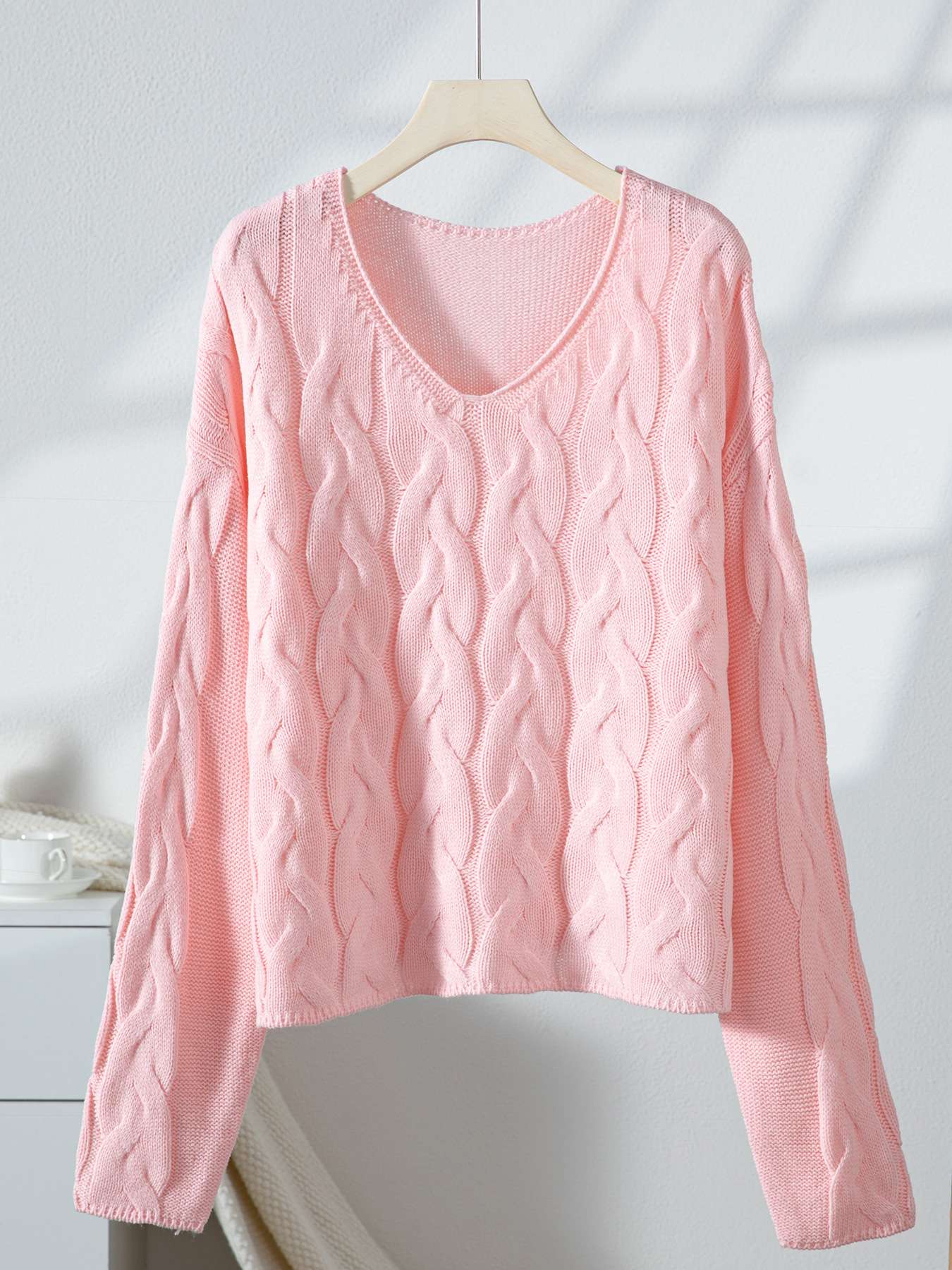 Oversized Pink Cable Knit Sweater image 4