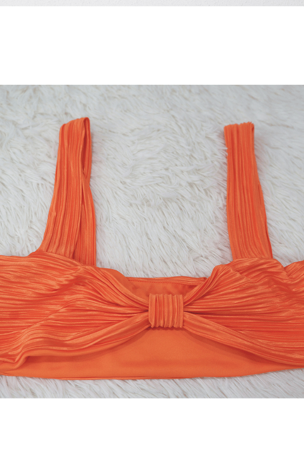 Women's Sexy 2 Piece Outfits Dress Sets Solid Color Camisole Bra Crop Top Pleated High Split Maxi Skirt image 2