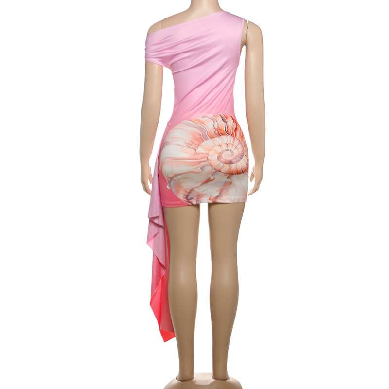 One-Shoulder Dress with  Shell and Starfish Print image 2