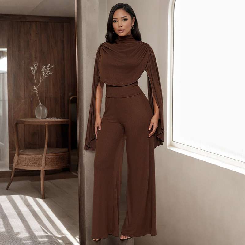 Cape-Style Set with Pleated Sleeves - L, Brown image