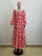 Spring elegant slit printed u-neck dress image 2