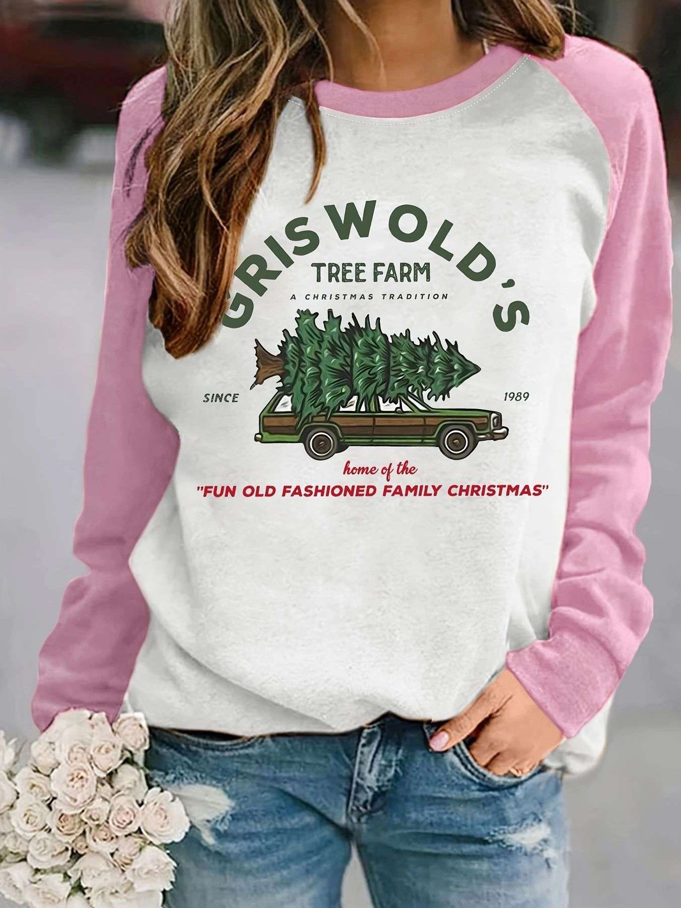 Griswold's Christmas Tradition Raglan Sweatshirt - L, Pink image