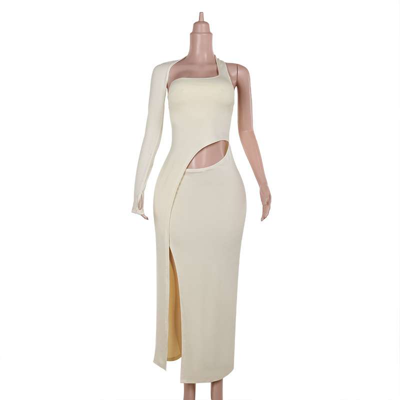 One-shoulder solid maxi dress image 5