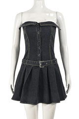 Urban Charm Belted Denim Skater Dress image 3