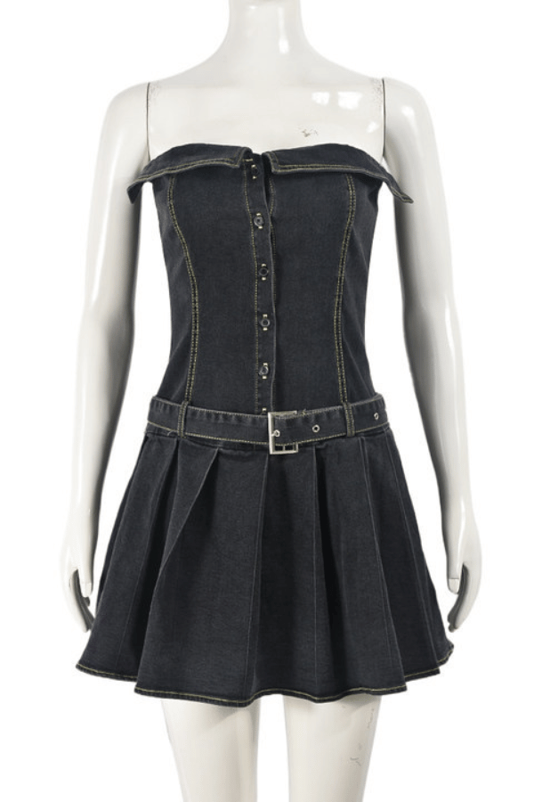Urban Charm Belted Denim Skater Dress image 3