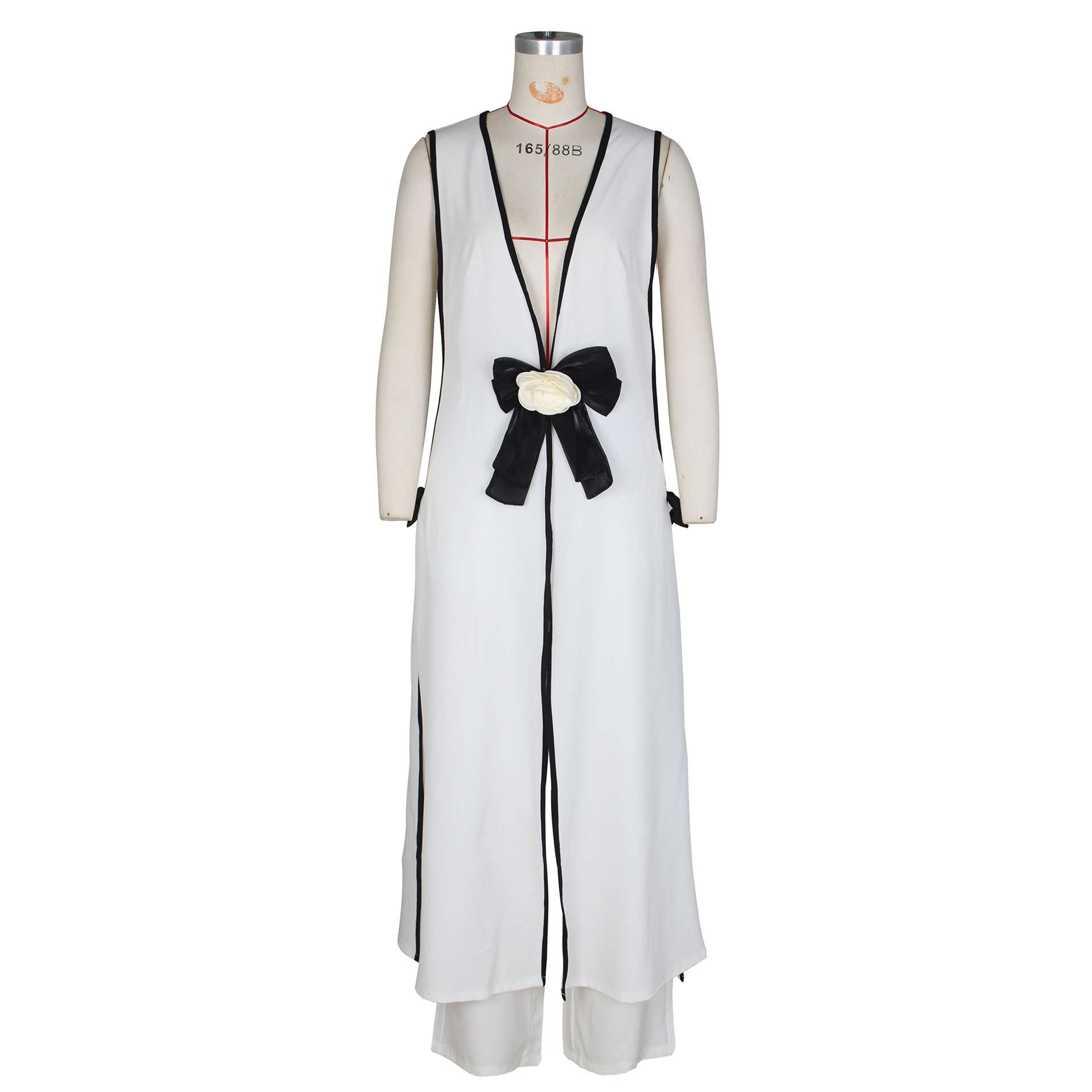 Contrast Trim Longline Coat and Wide Leg Pants Set image 6