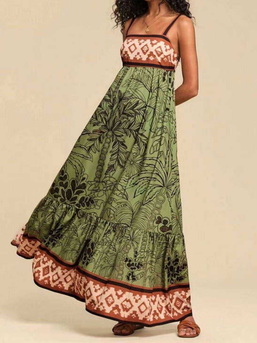 Tropical Print Maxi Dress - M, Multi Green image
