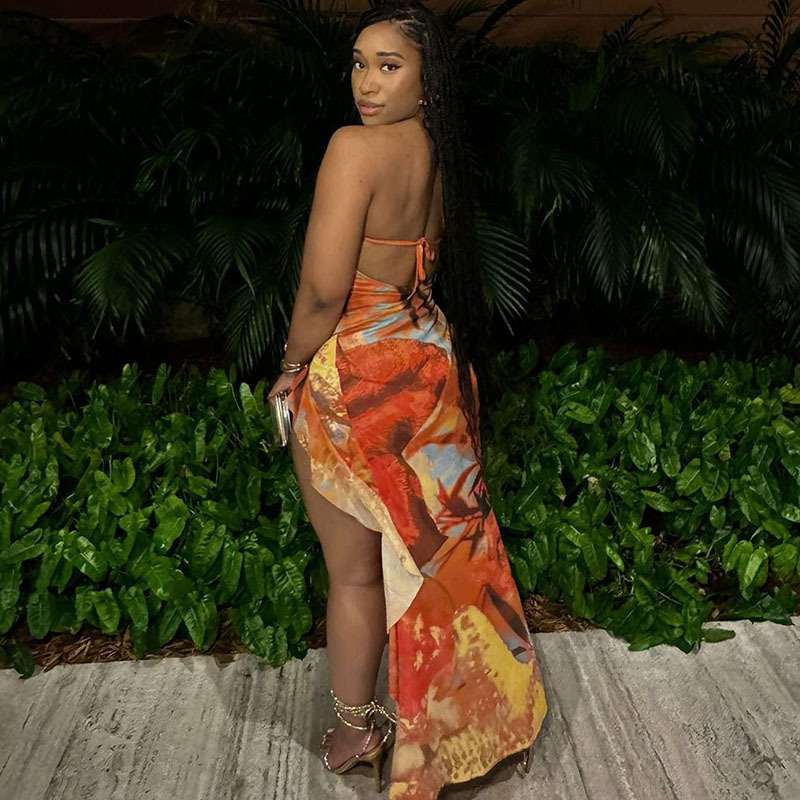 Cut-Out Halter Maxi Dress with Ruffled Hem image 7