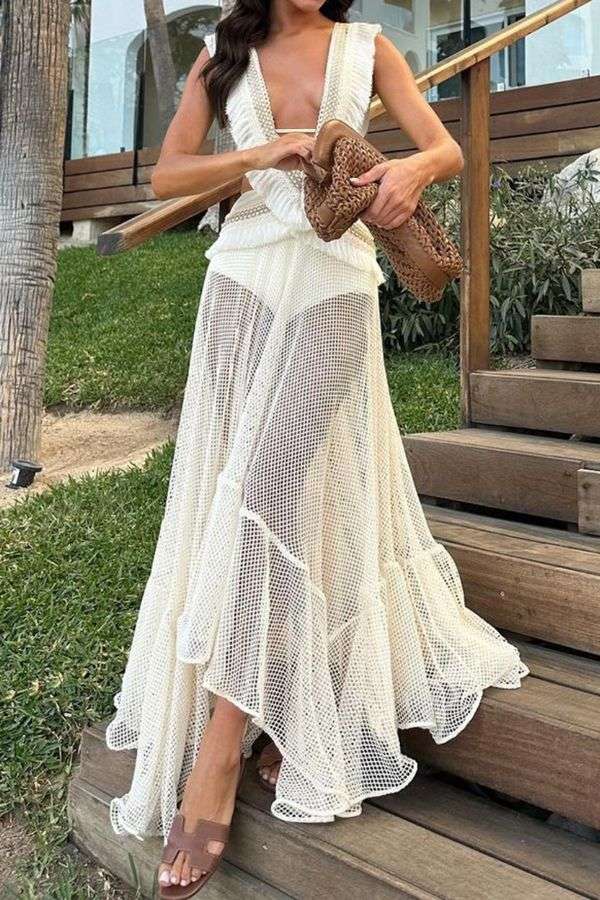 Deep V-Neck Maxi Cover-Up Dress image 0