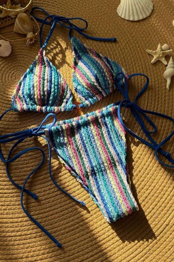 Striped Crochet Bikini Set image 0