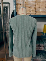 V-Neck Ribbed Sweater with Subtle Stripes image 6