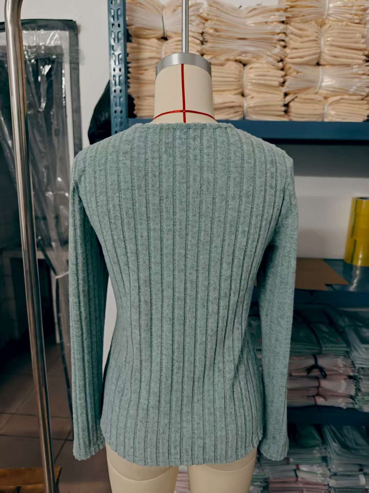 V-Neck Ribbed Sweater with Subtle Stripes image 6