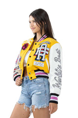Button Up Printed Crop Baseball Jacket image 2