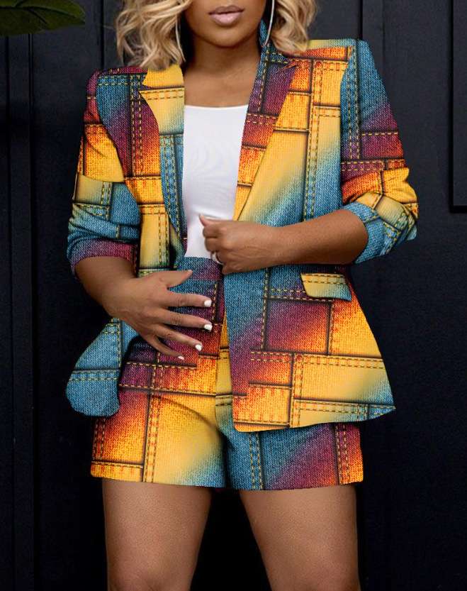 Casual Blazer Jacket Printed Multicolor - S, Multi Yellow image