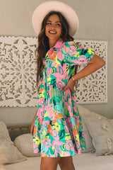 Colorful Floral Tiered Button-Front Top - M, Green image