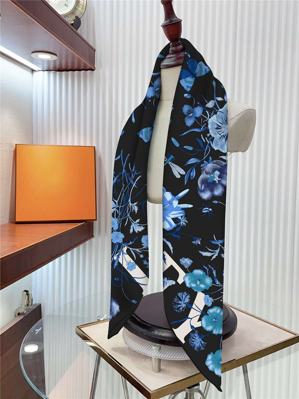 Scarf with Floral and Dragonfly Print image 2