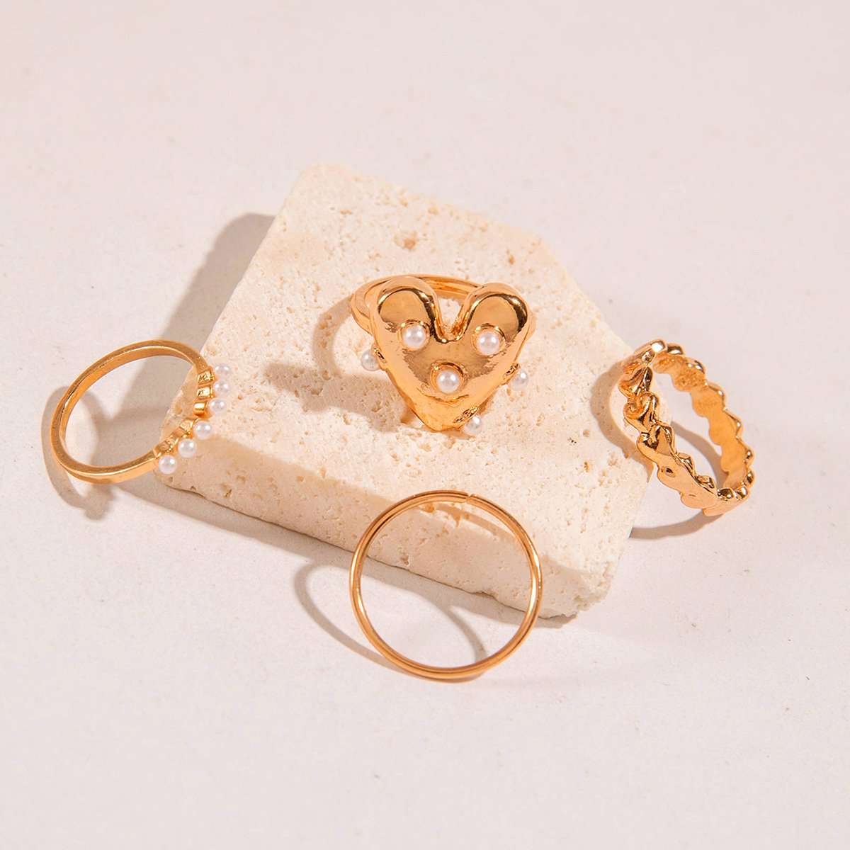 Heart & Pearl Statement Ring Set image 4