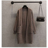 Cozy Cable Knit Long Cardigan - Free Size, Brown image