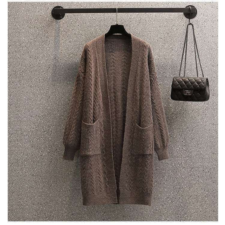 Cozy Cable Knit Long Cardigan - Free Size, Brown image