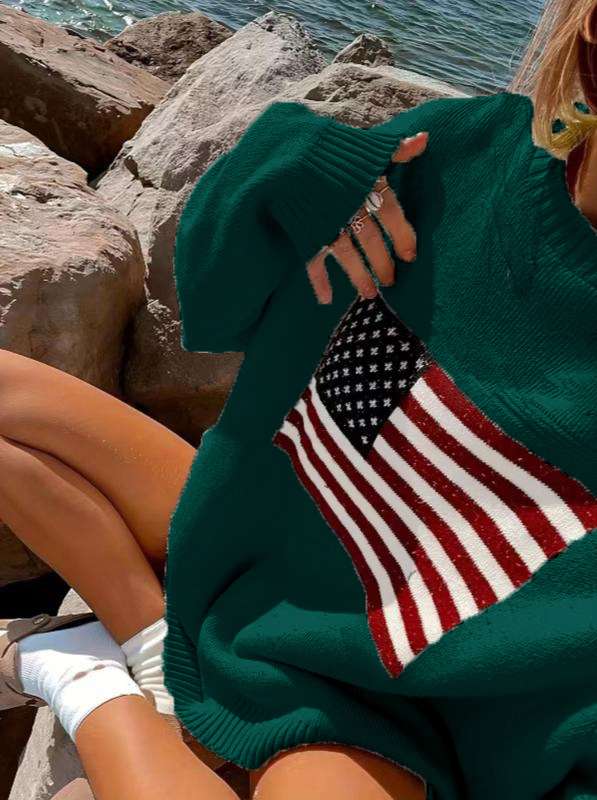 American Flag Sweater Sweater Long Sleeve  Pullover image 3